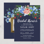 お写真をカスタマイズ クラシック ホワイト フラワー | ネイビー ブリダ 招待状 (正面/裏面)