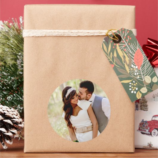 お写真を追加 クラシック ラウンド ステッカー (クリスマス)