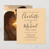 お写真付き シンプルなシャンパン スクリプト 結婚式招待状 (正面/裏面)