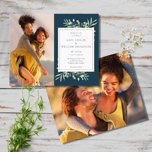 お写真付き ディープシー ブルー ウェディング ご招待状