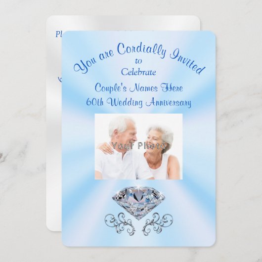 お写真入りでオーダーメイドの60周年記念パーティー招待状 招待状 (正面/裏面)