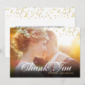 お写真入りゴールドコンフェッティスクリプト感謝メッセージ サンキューカード (正面/裏面)