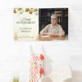 お写真 ゴールド風船 ハッピー リタイアメント 横断幕 (インサイチュ)