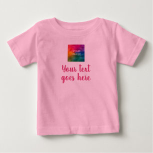 お写真&スクリプト テキスト おしゃれ テンプレート ピンク ベビーTシャツ
