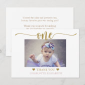 お写真 ファーストバースデー パープル ゴールド サンキューカード (正面/裏面)