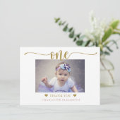 お写真 ファーストバースデー パープル ゴールド サンキューカード (スタンド正面)