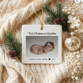お初のクリスマスのおばあちゃん 新生児 写真 セラミックオーナメント