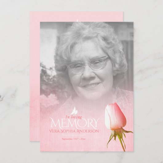 お別れのピンクのバラの写真　追悼詩 (正面/裏面)