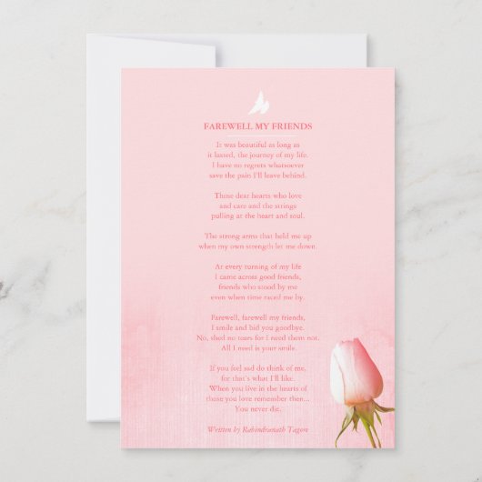 お別れのピンクのバラの写真　追悼詩 (裏面)