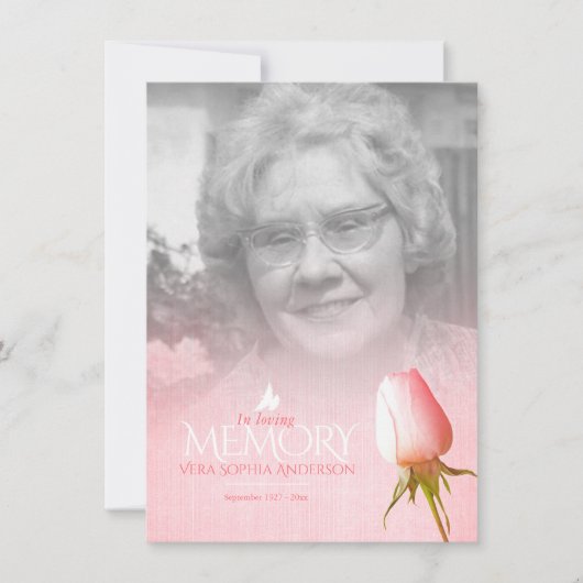 お別れのピンクのバラの写真 追悼詩 (正面)