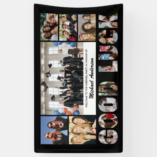 お別れパーティーの写真コラージュ 横断幕 (縦)