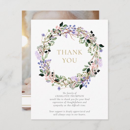 お別れメモリアル ラベンダー 花の写真 サンキューカード (正面/裏面)