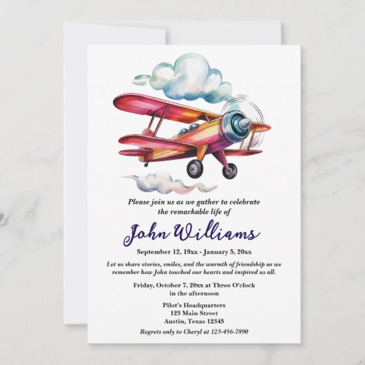 お別れ会 生前葬 追悼飛行機 招待状 (正面)