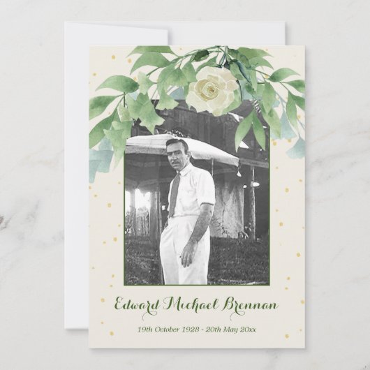 お別れ会 追悼 フォト エレガント ローズ 葉 招待状 (裏面)