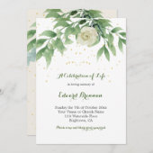 お別れ会 追悼 フォト エレガント ローズ 葉 招待状 (正面/裏面)