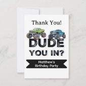 お前が入った？ブラック文字トラックボーイバースデーパーティー サンキューカード (正面)