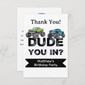 お前が入った？ブラック文字トラックボーイバースデーパーティー サンキューカード (正面/裏面)