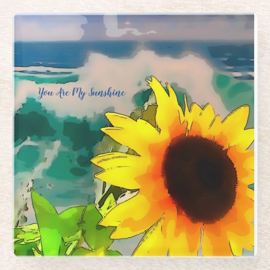 お前が太陽の光るビーチのひまわり ガラスコースター (正面)