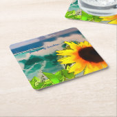 お前が太陽の光るビーチのひまわり スクエアペーパーコースター (アングル)