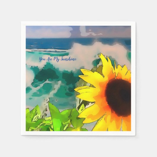 お前が太陽の光るビーチのひまわり スタンダードカクテルナプキン (正面)