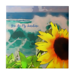 お前が太陽の光るビーチのひまわり タイル