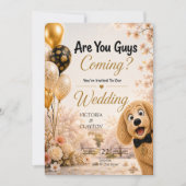 お前たち来る? 面白い犬の春の結婚式 招待状 (正面)