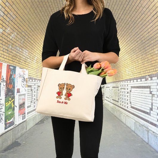 お前と俺だ!かわいいベビークマとハート ミニトートバッグ