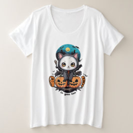 お前にもブー | キュートキャットこうもりウィングズ&カボチャ プラスサイズTシャツ