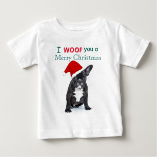 「お前に幸せなクリスマス」ブルドッグの子犬 ベビーTシャツ