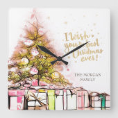 お前に聖降誕祭の最高の前途を祈る スクエア壁時計 (正面)