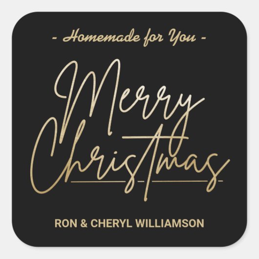 お前のために手作り金ゴールドメリークリスマスブラック スクエアシール (正面)
