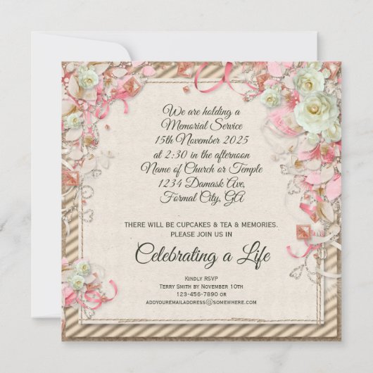 お前の写真記念祭のエレガントバラが真珠 招待状 (裏面)