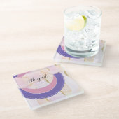 お前の名かわいらし前、ピンク色の抽象芸術 ガラスコースター (アングル)