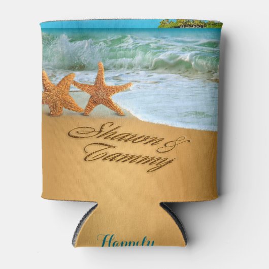 お前の名前を砂に入れるヒトデのカップル 缶クーラー (正面)