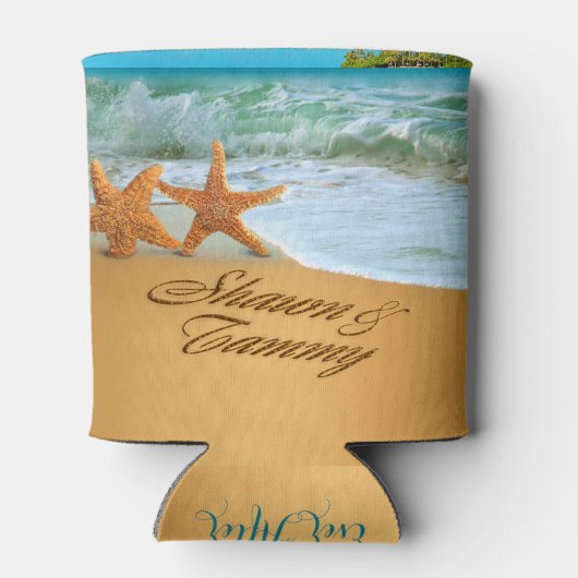 お前の名前を砂に入れるヒトデのカップル 缶クーラー (裏面)