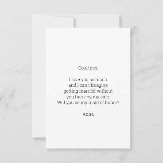 お前の提案がなければ私は言えないメイド・オブ・オーナー（花嫁付き添い人） サンキューカード (裏面)