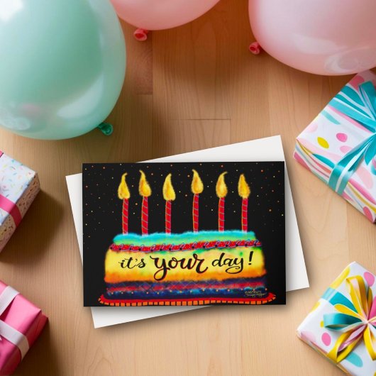 お前の日のお誕生日ケーキキャンドルカラフルおもしろい カード