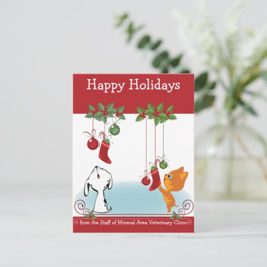 お前の獣医院でペットを連れて行く休日の挨拶 シーズンポストカード (スタンド正面)