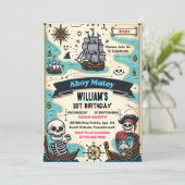 お前の船のキッズクール旗ボート海賊最初の誕生日 招待状 (スタンド正面)