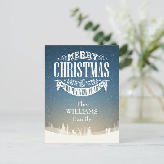 お前の苗字メリークリスマス冬の雪景色 ポストカード (スタンド正面)