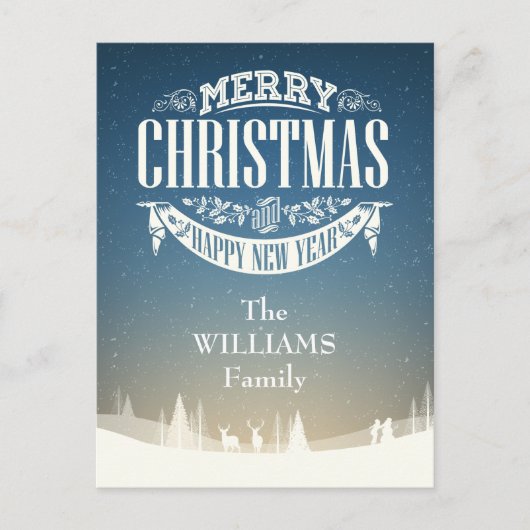 お前の苗字メリークリスマス冬の雪景色 ポストカード (正面)