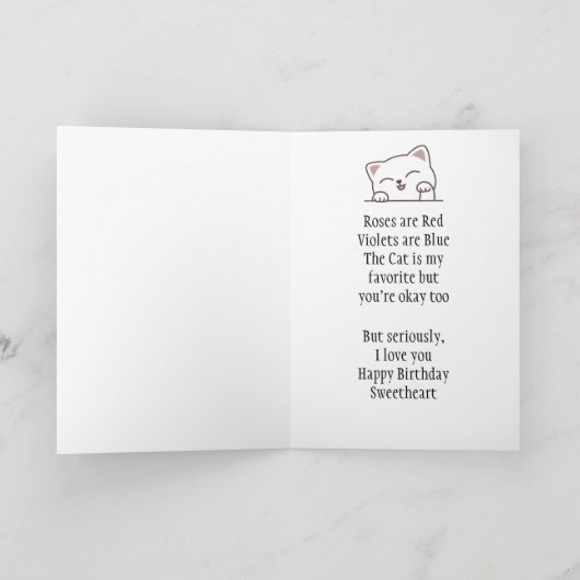 お前の誕生日おもしろい猫が大好き恋人 カード (内部)