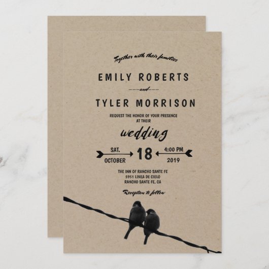 ©お前の隣に素朴ある鳥の矢結婚の 招待状 (正面/裏面)