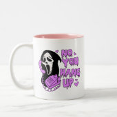 お前はつるいホラーおもしろい悲鳴ホラー映画 ツートーンマグカップ (左)