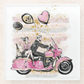 お前は俺の世界を揺れ動かす |カップルのオートバイ昇華 ガラスコースター (正面)