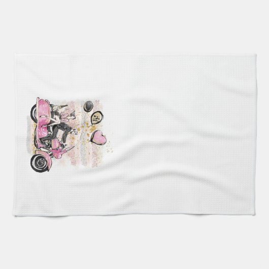 お前は俺の世界を揺れ動かす |カップルのオートバイ昇華 キッチンタオル (横)
