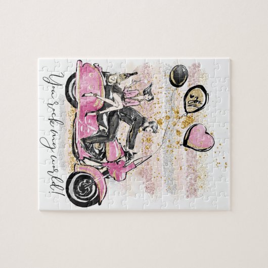 お前は俺の世界を揺れ動かす |カップルのオートバイ昇華 ジグソーパズル (横)