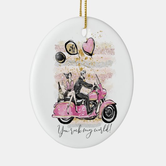 お前は俺の世界を揺れ動かす |カップルのオートバイ昇華 セラミックオーナメント (右)