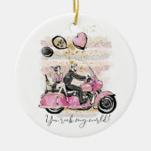 お前は俺の世界を揺れ動かす |カップルのオートバイ昇華 セラミックオーナメント (正面)