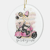 お前は俺の世界を揺れ動かす |カップルのオートバイ昇華 セラミックオーナメント (左)